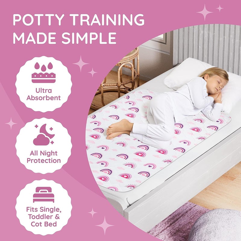 Lynmark ® Potty Training Mattress Protector Pee Pads for Kids - Waterproof Toddler Bed Wetting Mat for Toilet Training - Non-Slip Washable Bedwetting Topper Absorbs Up to 2000ml - 53" x 33", Rainbow - Image 3